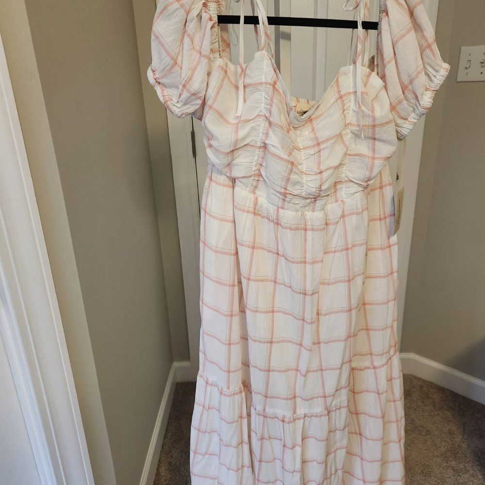 Universal Thread Women's Puff Short Sleeve A-Line Dress - Cream Plaid XL - Picture 5 of 9